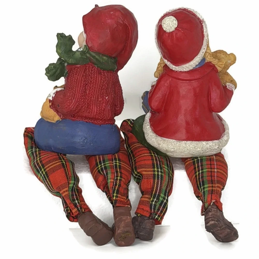 Ceramic Figurines with Teddy Bears Plaid Pants